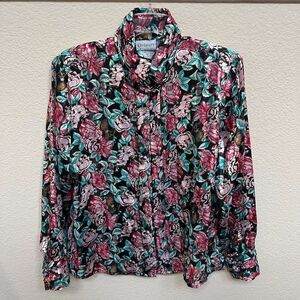 Vintage 80s 90s Diversity Floral Blouse Size 10P dark academia whimsy goth